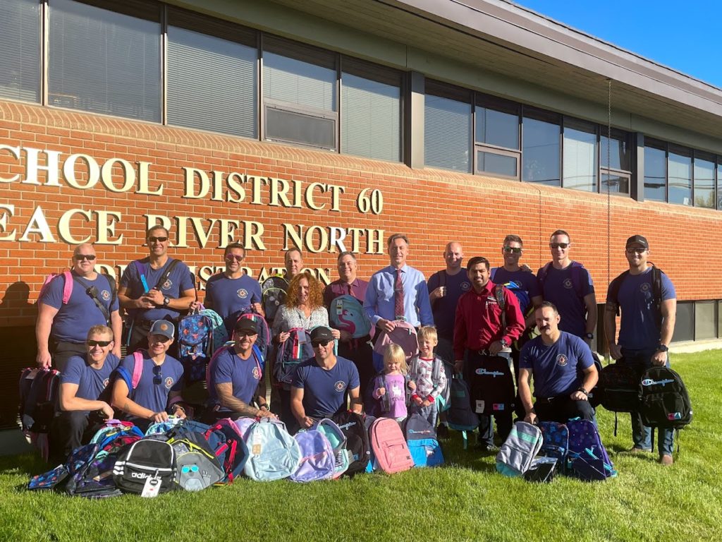 113 backpacks were donated by the Fort St John Charitable Society and Staples to support students in need. 